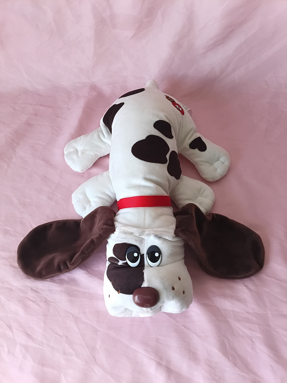 Plush Puppy Dog Toy with Brown Spots - Soft White and Brown Squeaky Plush